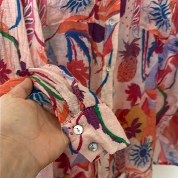 Milk & Honey Colorful Button Up Blouse in Pink Orange Blue Sz L - Picture 2 of 9